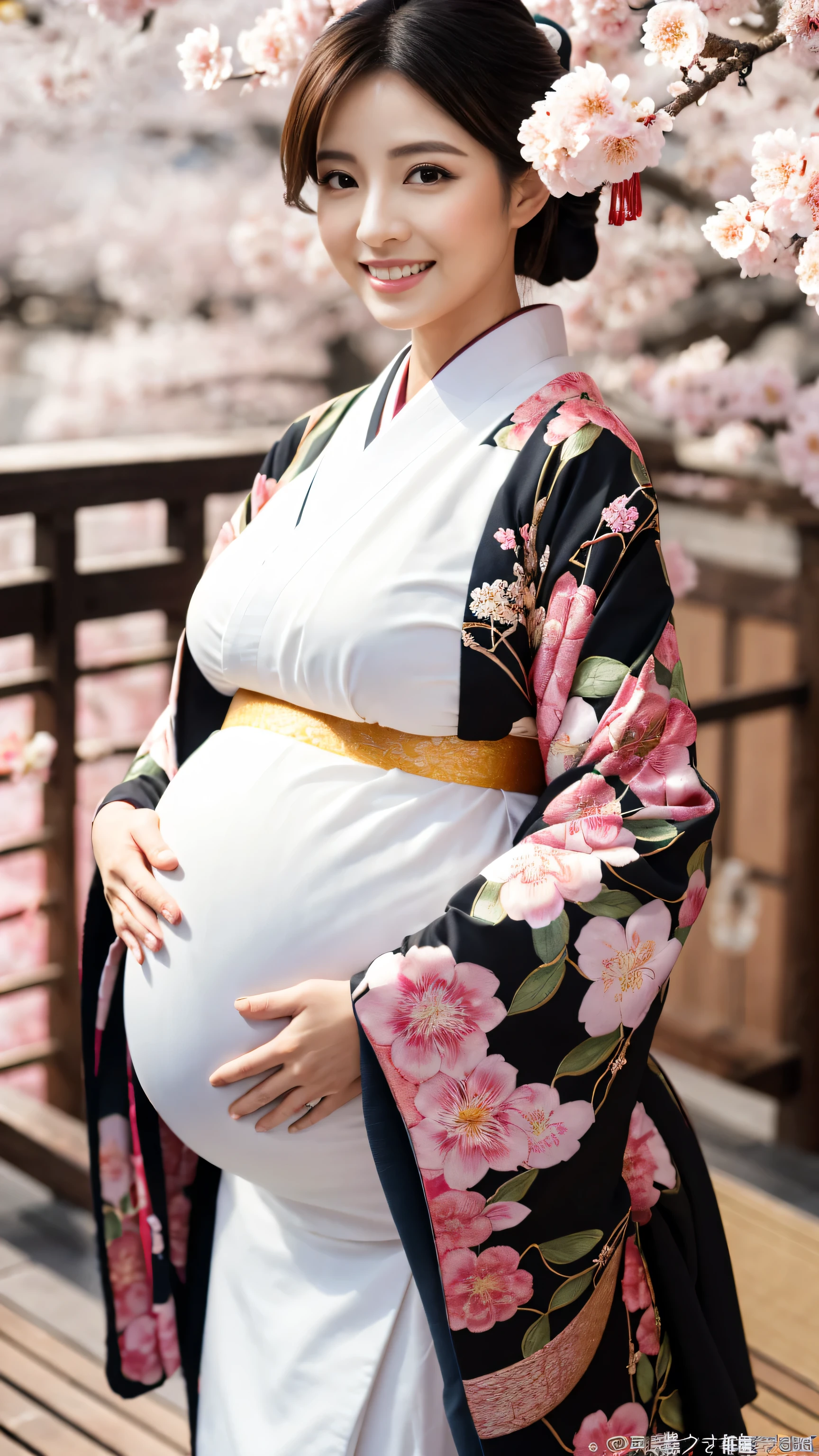 （kimono）、masterpiece、beautiful pregnant girl、big pregnant belly, pregnant 40 weeks, huge breasts, Beautiful detailed eyes、highest quality, 超A high resolution, (reality: 1.4), Cinema Lighting、(Japanese Girls)、so beautiful、Beautiful Skin、(Looking at the audience)、(Surreal)、(High resolution)、(8k)、(Very detailed)、(Beautiful fine details)、(Very detailed)、 (wallpaper)、Detailed face、Bright lighting、Professional Lighting、Smile, full body.
