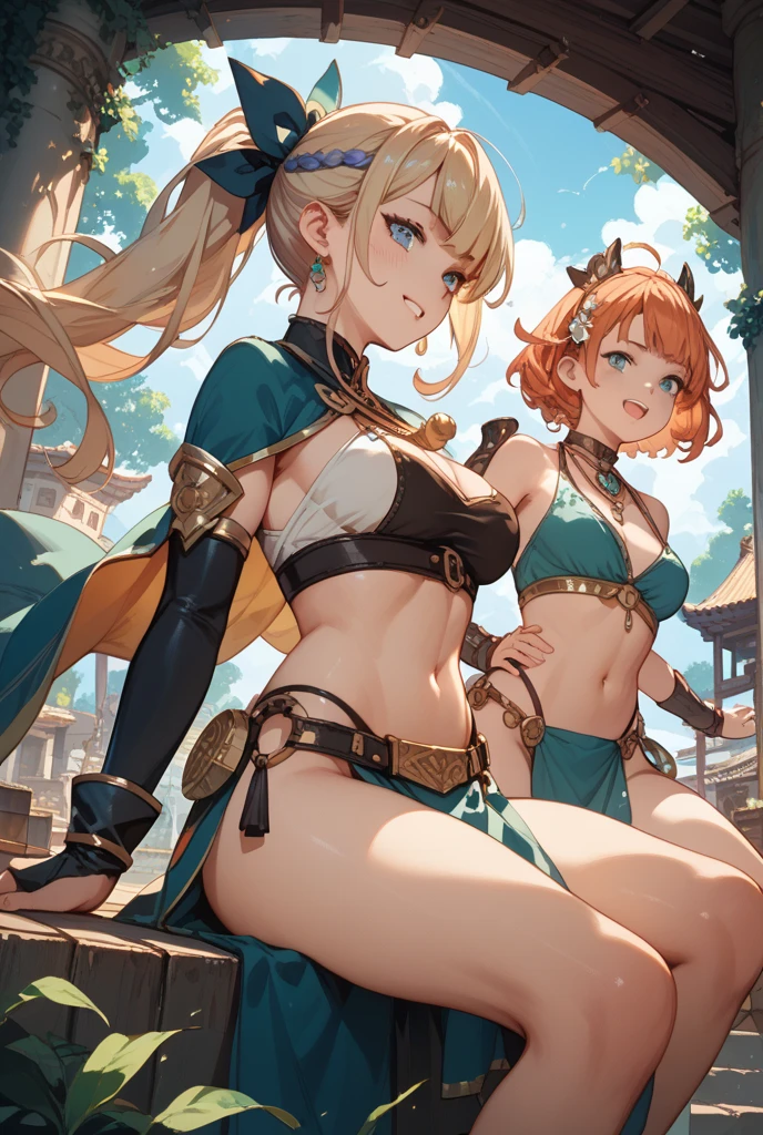 masterpiece,best quality, 1girl, 18yo, beautiful girl,BREAK,(Armor:1.8),(Helmet with wings:1.7),(Beautiful blonde,braid,Green Eyes:1.5),BREAK,(Bikini Armor,navel exposed,voluptuous bust,thin waist:1.4),BREAK, (blue sky:1.2),(Running on clouds:1.3),(blue skyに舞う,move chart:1.3),
