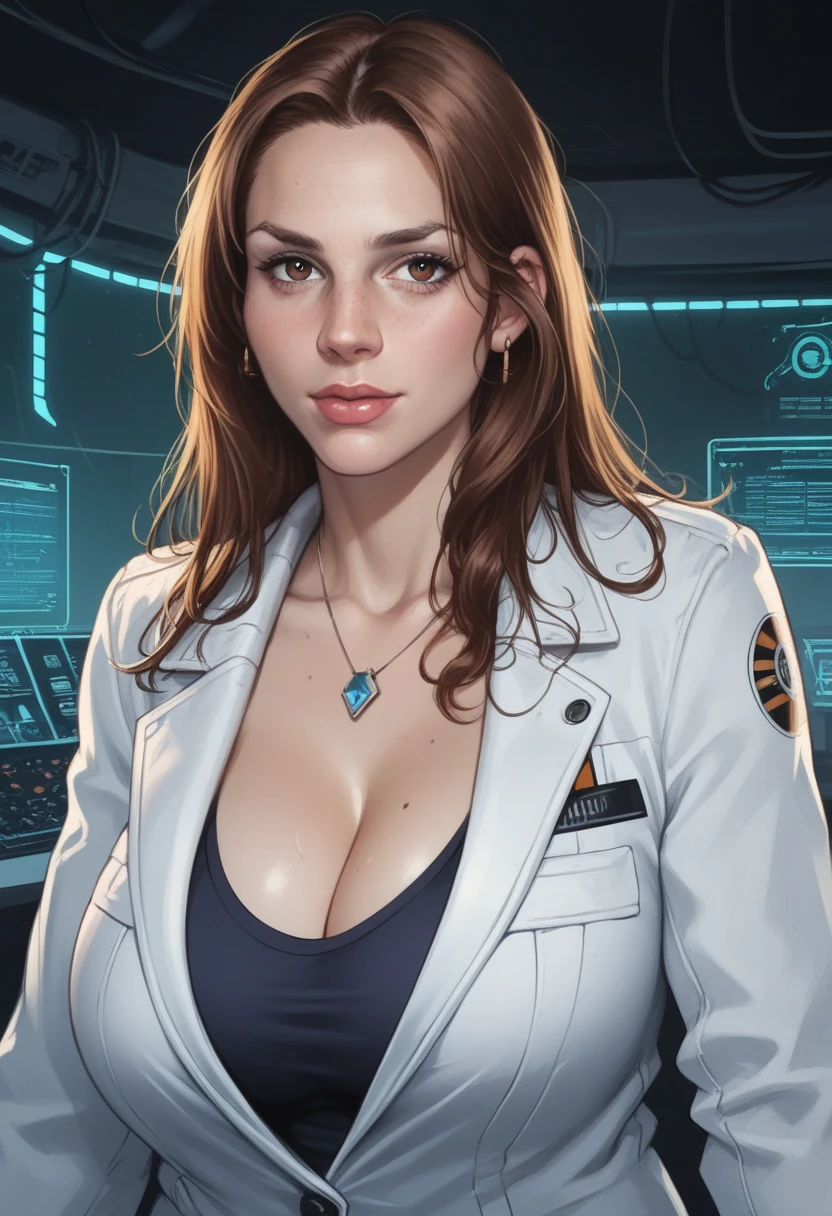 scientist lady, cleavage