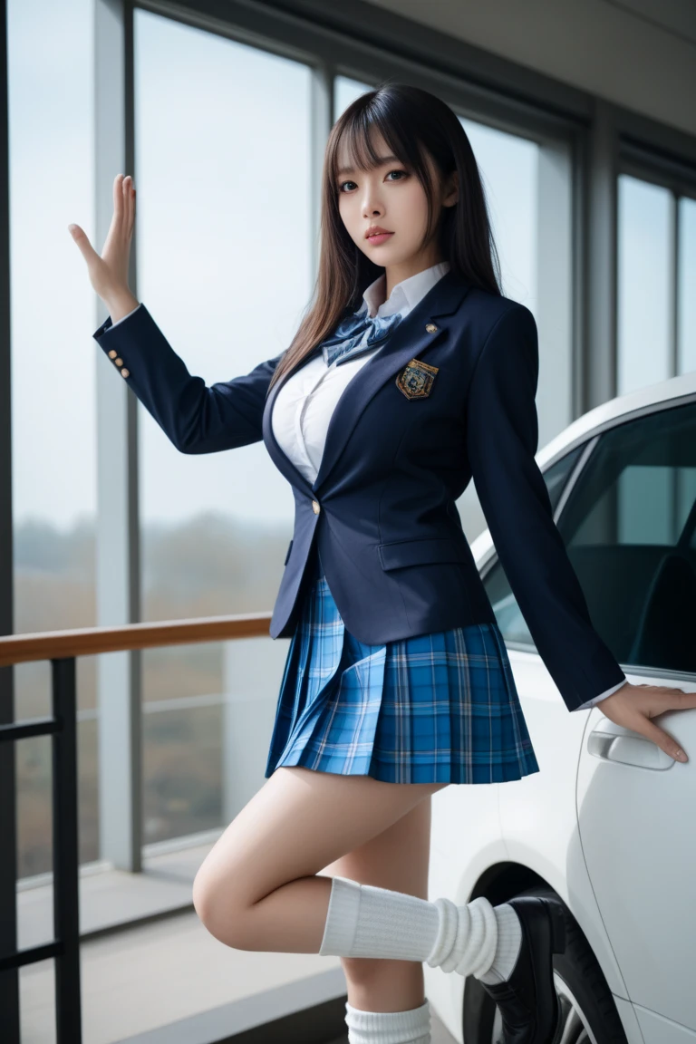 nsfw, (16K、RAW photo, highest quality, masterpiece)、(real photo)、score_9,score_8_up,score_7_up,8k, breasts, in more detail, beautiful eyes, A beautiful Japanese woman, very detailed and beautiful, very detailed, amazing details、cute beautiful woman with perfect body、real face, Beautiful woman at 30 years old、Shiny skin、A beautiful Japanese woman, Big Tits:1.3)、High school girl in the rain、Her uniform is transparent and her underwear is visibl)、(Wearing a uniform:1.3)、(squat)、(M-shaped legs)