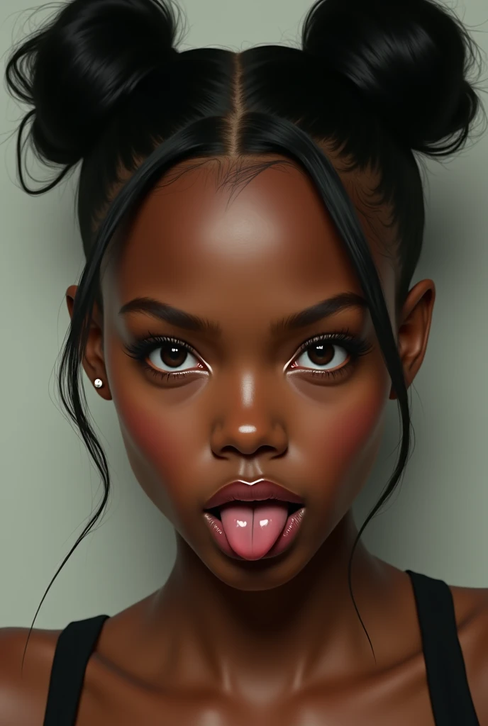 1 girl, (dark skinned:1.4), high quality, highly detailed, upper body, head, face, ahegao_face, portrait, shoulders, naked, photography, highly detailed