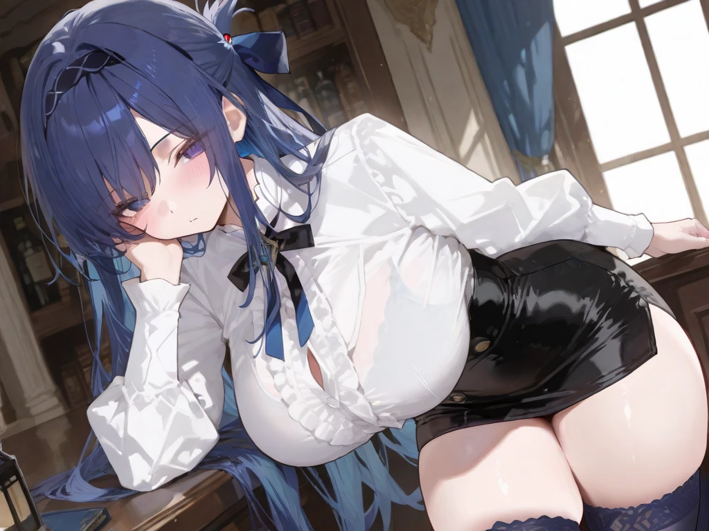 NSFW,masterpiece,Highest quality,High resolution,Super detailed,Roxy Migurdia\(Mushoku Tensei ~If you go to another world, you'll get serious~\),Small breasts,Blue Eyes,Blue Hair,Long Hair,Braid,Twin Blade,shirt、Long sleeve、Black Skirt,(teacher),(gentlemen),Iron Collar,Astonishment,Embarrassed,sexual excitement,??????,blush,((Squirting)),Sweat,heart,School,classroom,(male),Having ???,Insert,????????,Are standing,forward leaning posture,From the side
