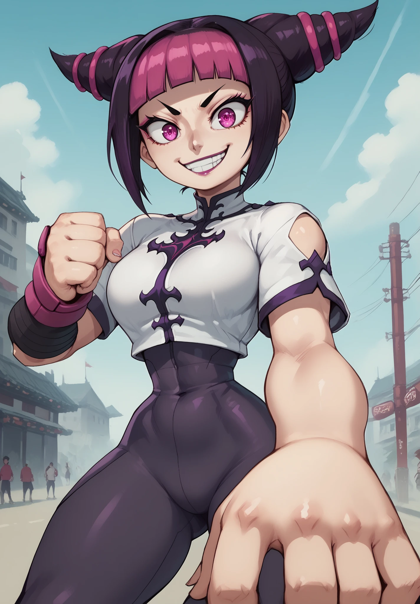 score9, score_8_up, score_7_up, Juri Han from street fighter kicking the viewer, action pose, fists, evil smile, menacing, from below, close up, pov, fisheye lens, five fingers on one hand, <lora:Glorp_Bingo_Mega_Mix-000013:0.9> glorpbingomegamix1