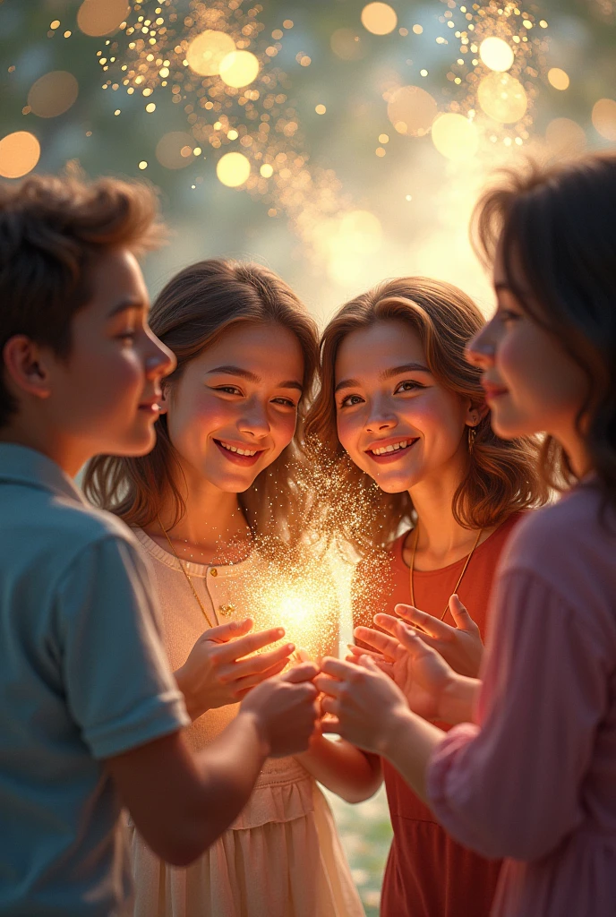 Three blonde girls children in braids holding lit candles in front of a blue background, 3 sisters look into the mirror, color studio portrait, meninas jovens, in a row, simetria!! retrato, childrens, profissionalmente retocado, beautiful highly symmetric faces, childrens, Directed by: Jan Rustem, pintado digitalmente, identical picture, symmetrical centered portrait, twins, photo illustration, Clones