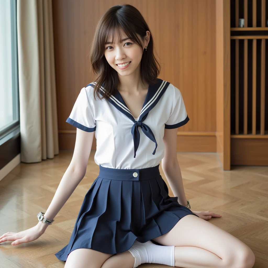 taken with canon 5d mk4, There is a woman sitting with her legs stretched in a surreal schoolgirl uniform,White mini skirt、Sleeveless、Beautiful belly button、Beautiful camel toe、Beautiful bust、Panties are visible、Sitting in a position where you can see your underwear.、 a sailor suit、White shorts、White undercoat、White pants、beautiful flaxen ponytail、Beautiful belly button、Beautiful photos～Cute Schoolgirl, wearing japanese school uniform, japanese girl school uniform, taken with canon eos 5 d mark iv, of a schoolgirl posing, Japan school uniform, zora々Shishi Japan of Girls, taken with canon 8 0 d, Canon 5