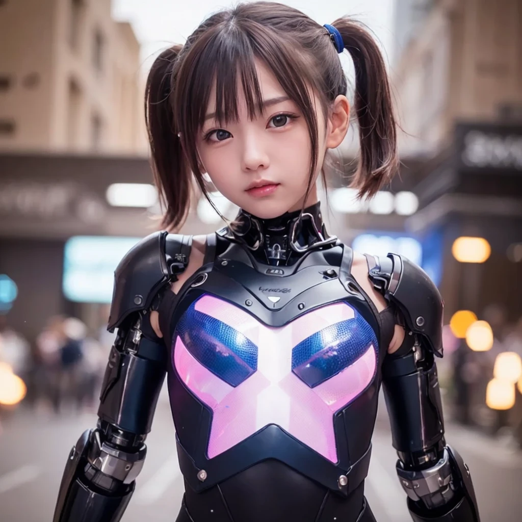 top-quality、masterpiece、超A high resolution、(Photorealsitic:1.4)、Raw photo、女の子1人、Black hair、glowy skin、1 Mechanical Girl、((super realistic details))、portlate、globalillumination、Shadow、octan render、8K、ultrasharp、Colossal tits、(Bust exposes raw skin)、(Glossy transparent latec laminated bust)、(1 cm protruding nipples) 、metals、Details of complex ornaments、Japan details、highly intricate detail、Realistic light、CGSoation Trends、a purple eye、radiant eyes、Facing the camera、neon details、Mechanical limbs、blood vessels connected to tubes、Mechanical vertebrae attached to the back、mechanical cervical attaching to neck、sitting on、Wires and cables connecting to the head、Gundam、Small LED lamp、