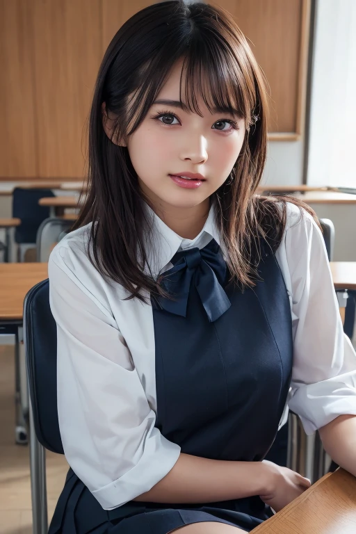 Tabletop, highest quality, Japanese Girls,One Girl, 8k, RAW Photos, highest quality, Tabletop, Debtdebt:1.2, Highly detailed RAW color photos, Professional photos, (Realistic, Realistic:1.37), (Highly detailed skins:1.2), Ultra-high resolution, (Lenz 50mm), (debt/1.2),Exquisitely drawn eyes,Gazing at the audience,
One Girlと別れる (Many elderly people:1.4), Beautiful Face, cute,(smile:1.05),(20-year-old, Wide Hips,Straight hair, (short hair), iris, white and fine-grained skin,Small Mouth, high cheekbones (meaning), Sexy pose,(Leaning forward:1.3),(The to the debtW:1.1),White panties、Korean Idol、Nogizaka Idol、Carving an idol pose、Adult、、(Tabletop, highest quality:1.3), (Ultra-fine 8K CG:1.2), (Ultra-realistic:1.35), (Realistic:1.45), (Realistic:1.4), Cowboy Shot,
Beautiful Japanese Women, 22 years old, Supermodel, Japanese Idols, , (Sitting at a desk:1.1), (school uniform:1.4), (Skirt flip:1.6),
(School classroom background:1.1),