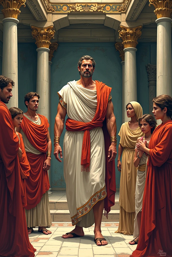 Create an image with the goddess Persephone in the middle and beside her Zeus and the God Apollo, only her and the two. Leave Zeus at the same height as Apollo. Persephone with brown hair and beardless Apollo. Not very humanized. The 3 looking forward, I don't want anything sexualized.
Zeus with white hair, I apologize for the beard, not too big, Zeus just a little stronger than Apollo