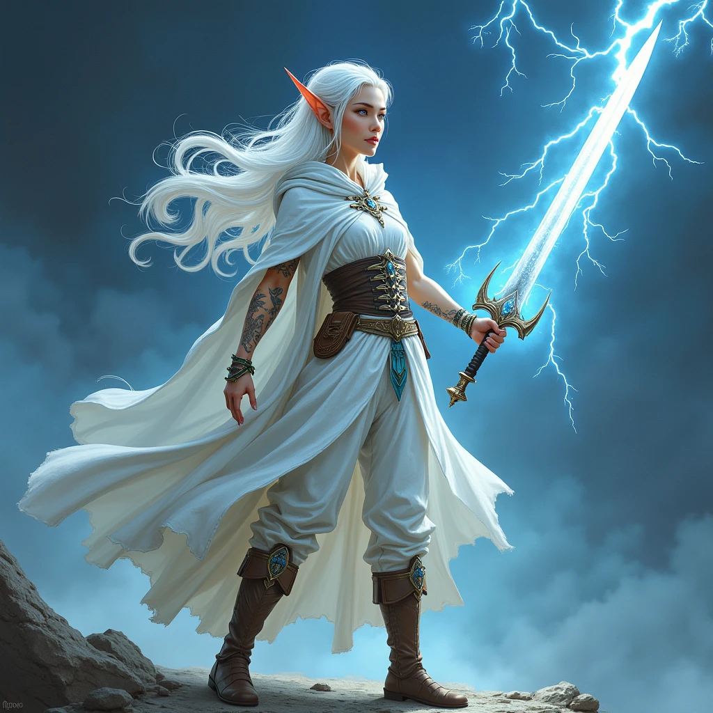 A Western medieval ancient female mage,A female mage in a brown cloak is releasing an arc,,poised to strike,imposing,The arc was released from the female mage's hand,Blue-white arc chains hit several monsters,The monster is hit by electricity,Painful expression,The current spreads around,Medieval landscape,Fantastical,4K,best qualtiy,primitive,((Ultra-detailed and high-precision details)),Power Hero & Magic 3,Fantastical,The background is the canyon plain,