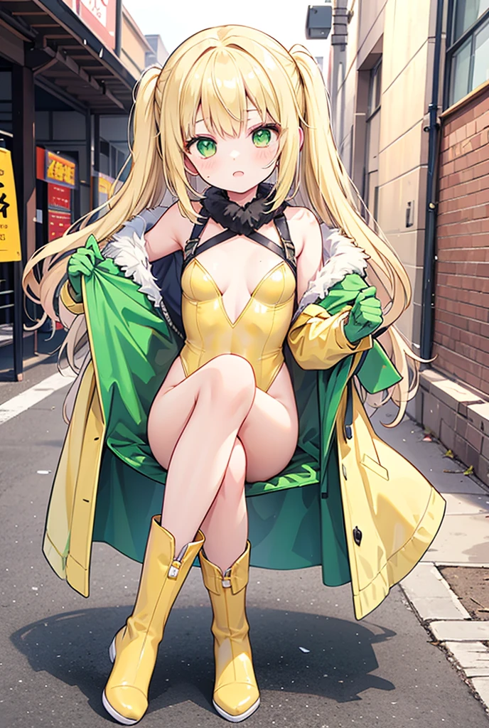 1girll ,Black long haired girl in green jacket,A virgin masterpiece with bare breasts,Original role,Volumetriclighting,Best shadow,shallowdepthoffield,Portrait of a beautiful girl,Petite,Hefty Smile,open open mouth,Lovely Medium Breast,Layered double ponytail, Mini Underboob Tee,Crop topping, Slim waist, Fasten with a buckled belt,Fixed belt type vertical type,Outdoor units,standing on your feet,captivating green eyes,Applejack hat(HighestQuali,astonishing detail:1.25),(独奏:1.3)Brilliant and colorful paintings