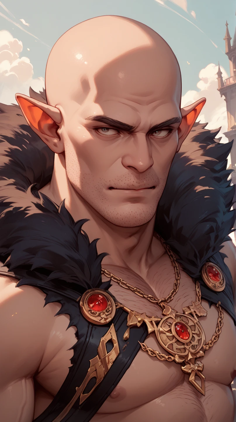 adult man, male focus, elf, short black hair, red eyes, pale skin body, sitting on throne, dark throne room, bard outfit, solo, indoors, night, calm style, <lora:CalmXL-000010:0.8>, score_9, score_8_up, score_7_up, score_6_up, source_cartoon, source_western