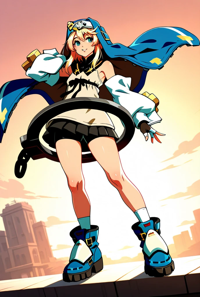 (complete body, best quality, good anatomy 4k, anime syle), 1 girl, brown eyes, green hair, yellow hairband, latex police uniform, red necktie, miniskirt, black legwears, black platform shoes, white gloves