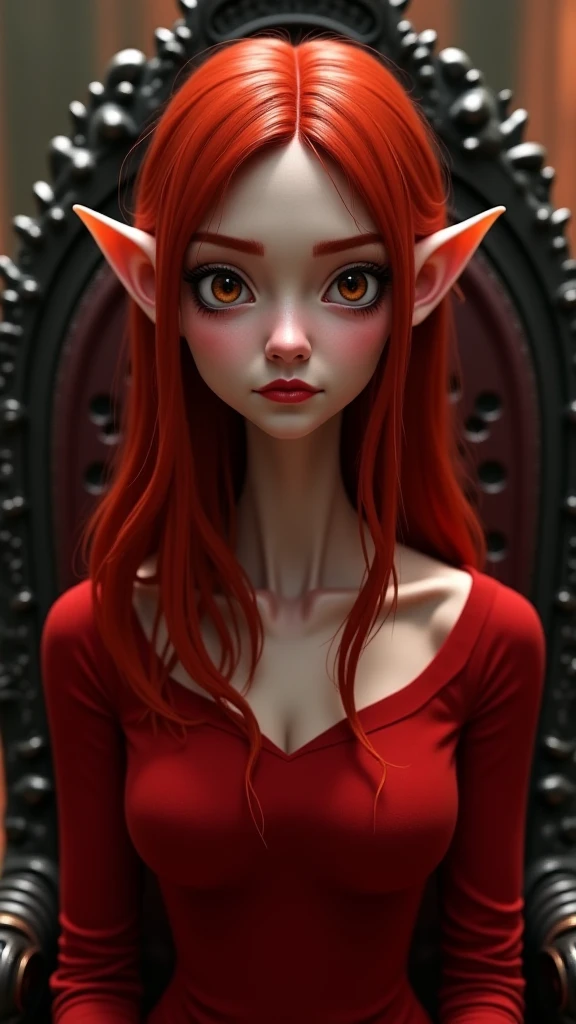 (1 girl), (of the highest quality,4k,8k,masterpiece:1.2),2.5D, girl , elf, hair rose, withe dress, background black and red, medieval cave, White skin, by the whites, short hair, pointy ears, look at the sky, sitting