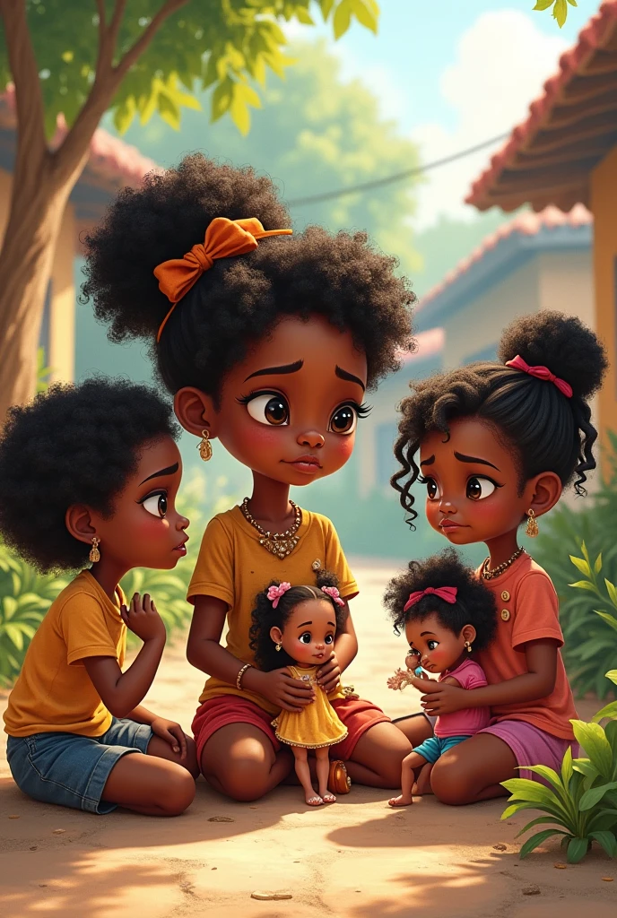 Two African girls sitting together happily realistic paint 