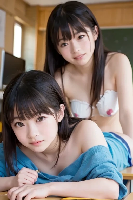 pieces fly, highest quality, ((highest quality、8K、masterpiece:1.3))、ultra high resolution、Physically based rendering、(realistic:1.37)、完璧な体の美しいtwo women:1.4、slim abdomen:1.2、Highly detailed face and skin texture、 red cheeks、white skin、thin waist,thin legs、highest quality,Super detailed,masterpiece,very beautiful 12 year old girl, (cute:1.2),perfect shiny skin,perfect skin,((Accurate hand without discomfort)), big smile, (brown hair),(short bob hair),(((upper body nude)))、(((full nude)))、((I can see your ))、(((lower body nude)))、(((I can see pubic hair)))、((in the bus))、passenger、((wet body))、(((Cheb is visible)))、necklace、(((two women)))、(((Two girls who are good friends)))、(((one woman touches another woman'chest from behind)))