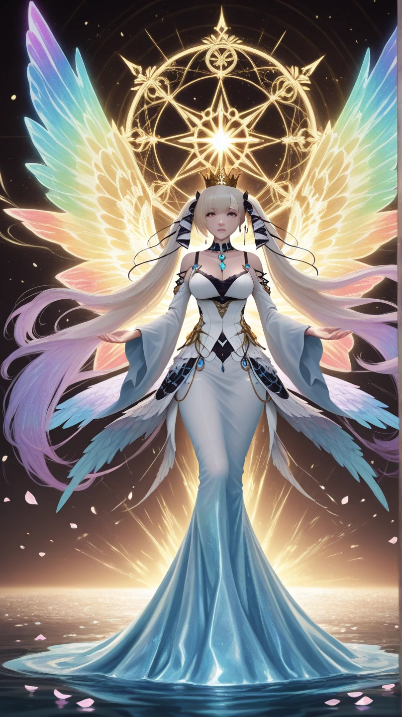 ((La mejor calidad)), ((Obra maestra)), ((realista)), retrato, Giles magos oscuros.
1 chica, celestial, Deidad, diosa, light particles, halo, Mirando al espectador,
(bioluminiscente:0.95), vibrante, vistoso, Color, (resplandeciente, resplandecer),
(beautiful composition), cinematic lighting, intrincado, (symmetrical:0.5), Caprichoso,