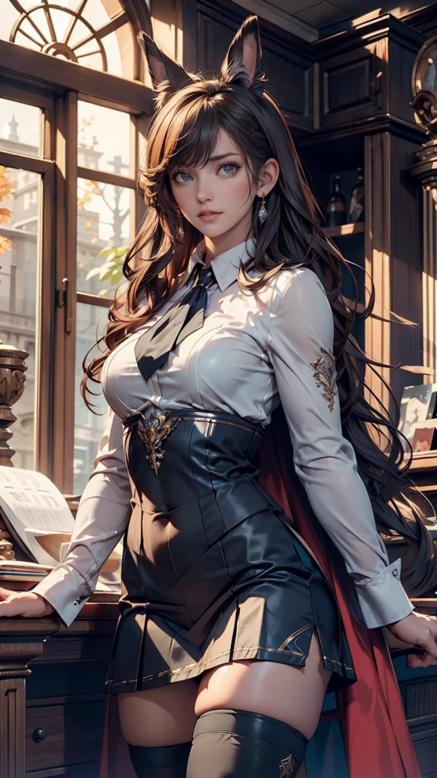 (Forrest (Fire Emblem Fates) LoRA) 1 solo female full body standing straight symmetrical, looking at viewer, hands on hips, striped tights, golden bracelets, black choker with a golden heart pendant, hands on hips, confident smile, blushed cheeks