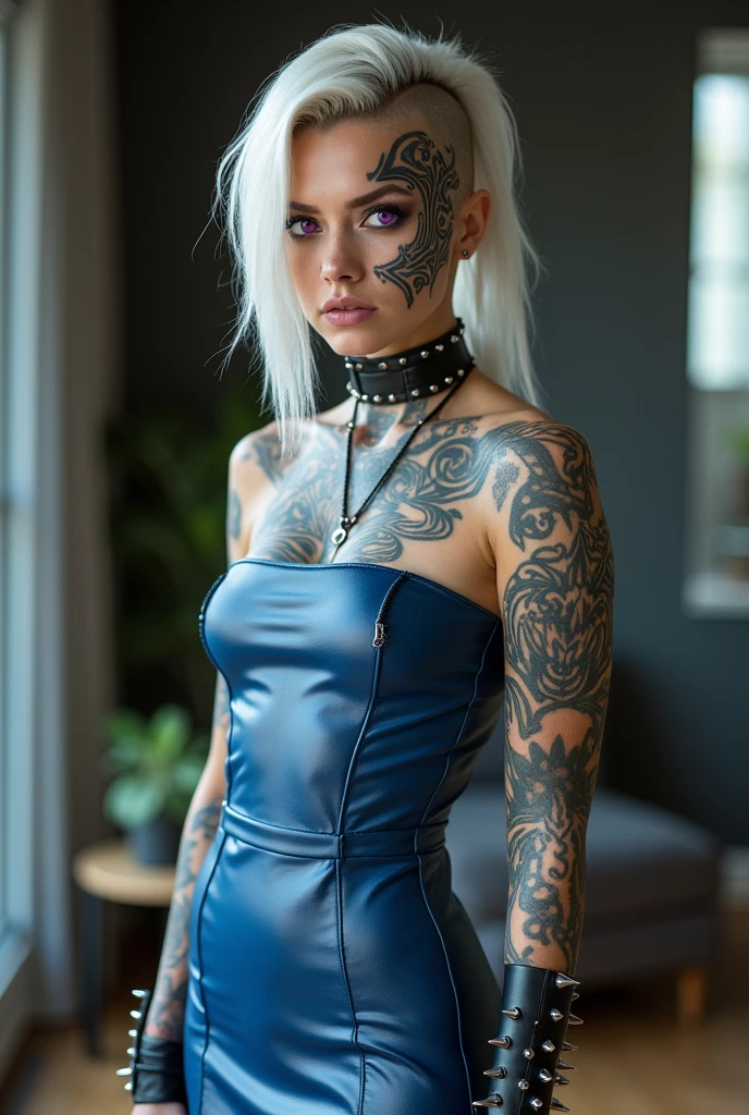 lots of definition, super focus, medium cinematic half-body portrait of young alternative blue hair in braids, tight ass, tiny breasts, small breasts, sexy smile, main light, backlight, natural lighting, photography 400 ISO film granulation 30mm lens f1.8 RAW aperture, fine art photographer, Lord of the Rings movie poster, large intricate print,  choker, tattoos