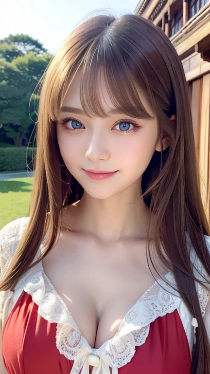 Very detailed, beautiful, highest quality, Professionally taken photos, Like a poster, detailed beautiful round eyes, beautiful detailed face, Whole Body Ezbian, Medium Long Hair, Casual Hairstyles, (Random color hair, Golden mesh), Big eyes, Random color eyes, Long eyelashes, Thick mascara, Dark eyeliner, (Huge breasts), (Bust about to burst:1.45), Wide selection, Thick waist), (Wide Hips:1.4, Toned thighs, Body Curves), 40 years old, woman, (White tight dress, white), Perfect Face, Perfect body, Sexy pose, (A shy smile), Random Location, nature, (alone), The light on my face,