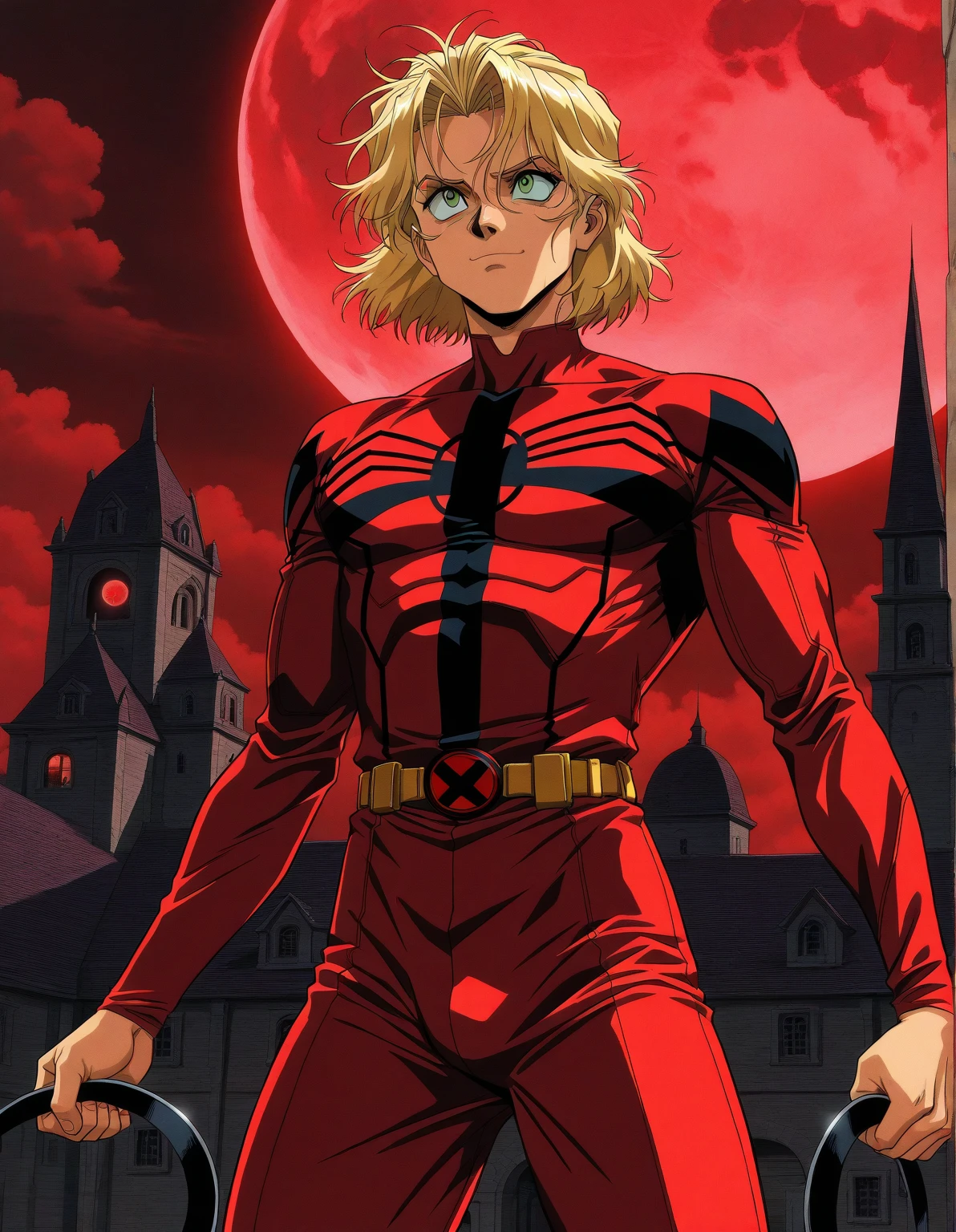 1 girl,  messy hair, realistic,  film grain, blonde hair,  <lora:Ink_poster-000004:.7>, superhero suit, flat chest, blood