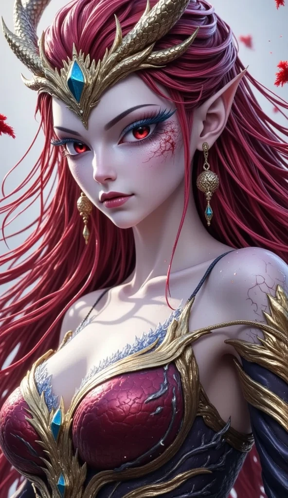 (UHD, retina, masterpiece, accurate, anatomically correct, textured skin, super detail, high details, high quality, best quality, high res, 1080P, HD, 4K, 8k, 16k), (beautiful detailed eyes, beautiful detailed lips, extremely detailed eyes and face), soft lighting, physically-based rendering, vivid colors, (large breasts:1.5), (portrait, shiny hair, shiny skin, blush), eye reflection, (bokeh), (red color, dragon helmet, dragon wings, dragon tail, fog:1.5),