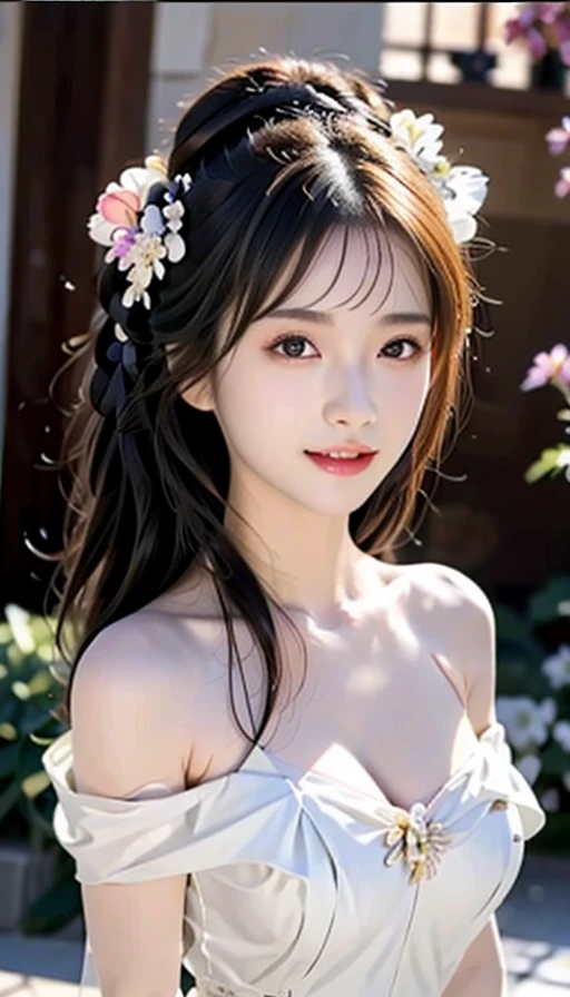 Masterpiece, best quality, (realistic, photorealistic: 1.37), 8k, an extremely refined and beautiful, amazing, fine details, official art, ridiculous, incredibly ridiculous, huge file size, super detailed, extremely detailed, beautiful meticulous girl, 1 girl, (perfect female figure), full body, pink skirt, arms in front.