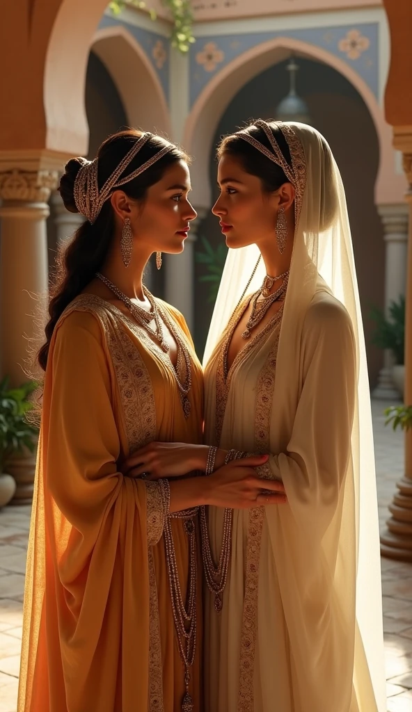 (Best quality, Movie poster style), two girls kissing ,(Meaningful persian screenwriting:1.1), Combine elements perfectly.