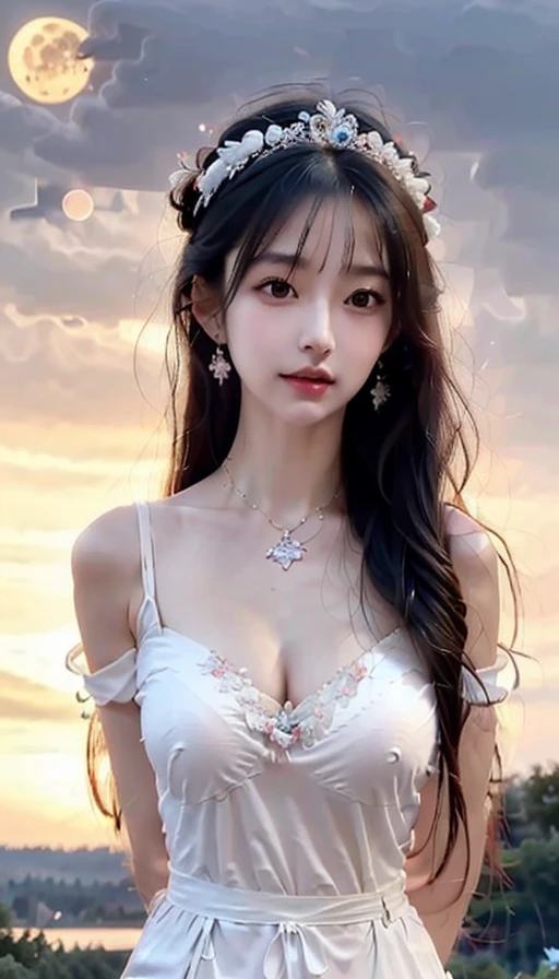 cyb dress, chinese clothes, frills, halter dress, hair ornament, Beauty, 1girl,solo, beautiful女人,Have a perfect body:1.4,Layered Hairstyle,((Big breasts)), ((E cup)), Visible cleavage,Bare shoulders, Highly detailed face and skin texture,Double eyelids,Skin Whitening,Long hair,Whitening long legs,Standing by the sea, Fashion girl, Red lips, Sweet maiden, beautiful妆容, detail, lifelike, Very detailed, amazing, beautiful, Young and energetic, high quality,High Definition, rich and colorful,Exquisite, Smooth skin, The skirt is short, Lift the skirt with your hands, Elegant and charming posture, Official Art, Extremely detailed, Movie atmosphere, Soft colors, Natural skin texture,