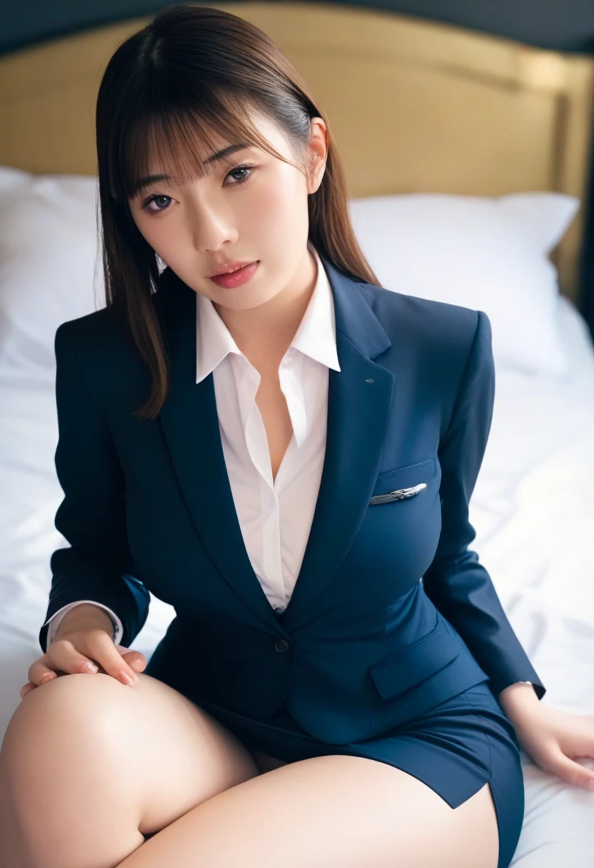 (A woman sitting in a business suit)、At the office、Shooting from a high angle、
