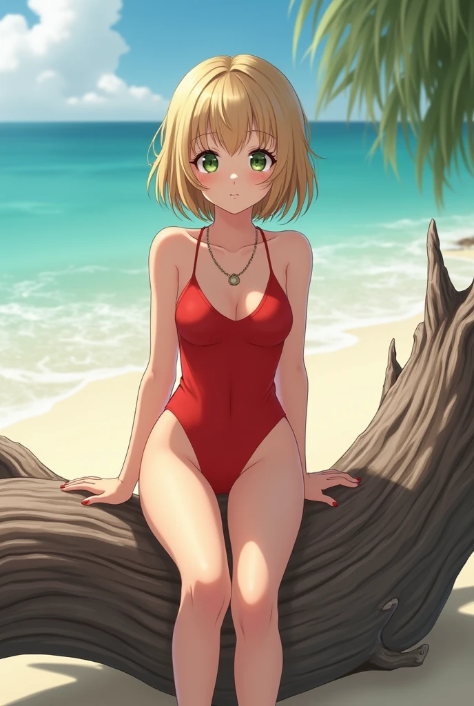 blond, bob hairstyle, 20 years old, breast size 3, in a swimsuit, full length