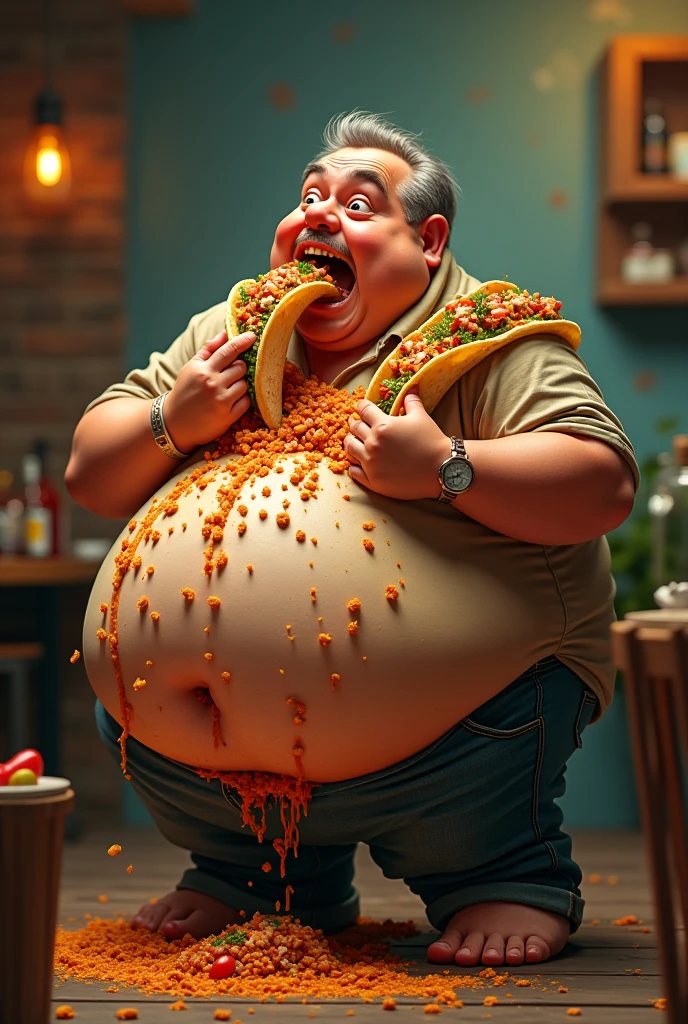 Arafed man eating a loaf of bread with a large breast, corpo fumante, obeso ), obeso, branco, barbudo, short vermelho, inside a cavernous stomach, um obeso, morbidly obese, gula, barriga explodida, visible stomach, oesophagus, Inchado, an anthropomorphic stomach, very realistic, sobrepeso, muito realista, stomach, um hiper realista