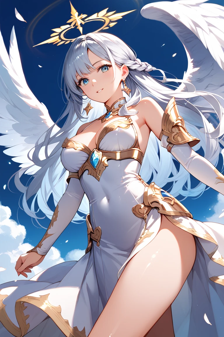 (best quality,4k,8k,highres,masterpiece:1.2),ultra-detailed,(realistic,photorealistic,photo-realistic:1.37),beautiful detailed eyes,beautiful detailed lips,extremely detailed eyes and face,long eyelashestall angelic woman with perfect features, tight-fitting clothes, dressed as an angel,illustration,sparkling colors,glowing halo,ethereal atmosphere,soft and heavenly lighting,airy wings,feather-like textures,flowing white dress,dramatic pose,angelic pose,graceful movement,sunlit garden backdrop,serene expression,majestic aura,subtle wind effects,surrealistic style,sublime beauty,vivid colors,soft pastel hues,dreamlike ambiance