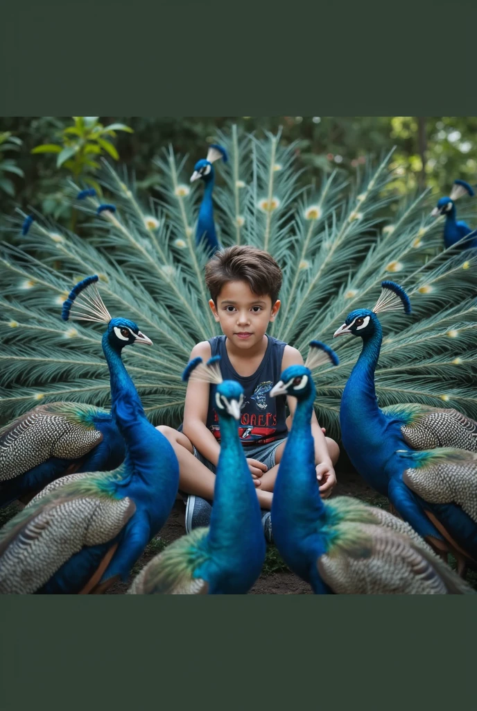 Baby sleeping on tree branch at night with peacock feather