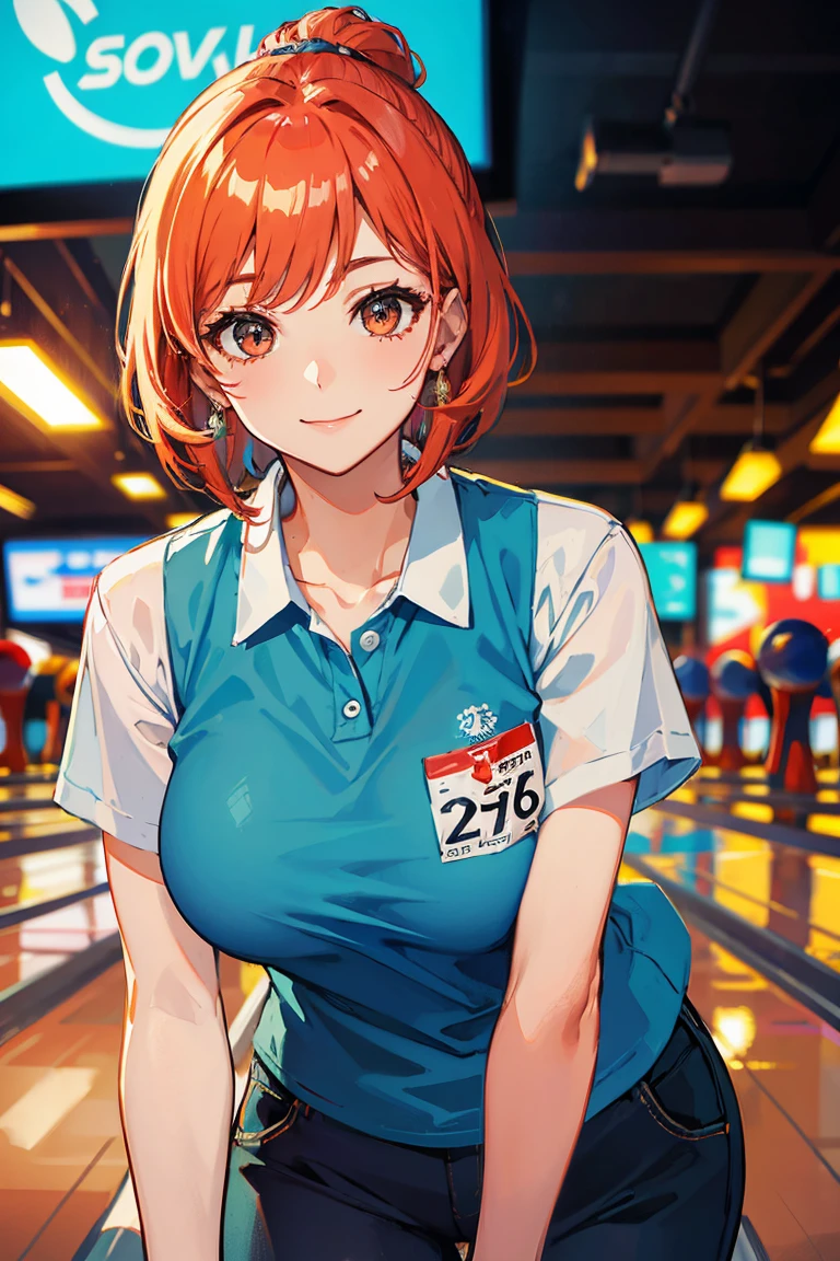 mastute piece,Best Quality,insanely detailed,8k cg,nsfw,
(shoot upper body:1.3),
(1girls:1.3),standing,looking at viewr,body in front,both arms behind back,(bowling-uniform:1.3),(bare breasts:1.4),(bare nipples:1.4),
break,
blush,shy,(ecstasy face),(trembling:1.2),break,(light yellow hair:1.2),
break,
perfect breasts,perfect teats,(open mouth:0.9),(large breasts:1.2),
(bowling-alley)、