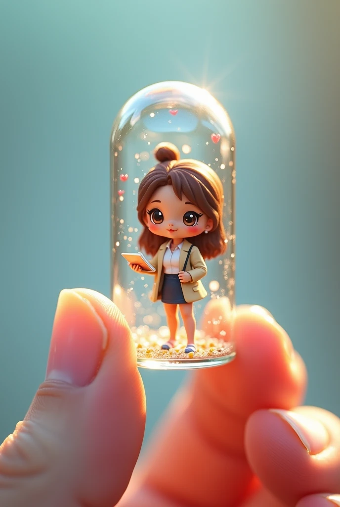 <lora:Women_on_cutlery:1> a minigirl, standing inside clear glass bottle