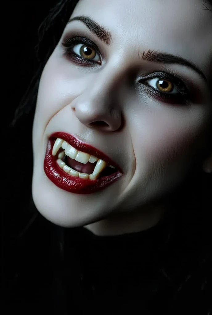 (masterpiece, top quality, best quality, official art, beautiful and aesthetic:1.2), (black and white:1.5), a pale Vampire girl with white skin, long hair flowing, black hair, ((open mouth, vampire teeth, angry face)), blood dripping from above, demon behind in all black, occult, oil painting:1.5, gloomy, holy, dark backgroound, black background, a dark shadow behind.