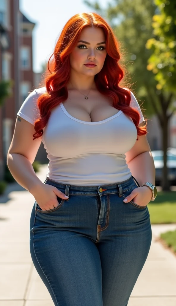 Thicc redhead girl with beautiful plump pussy in cute outfit