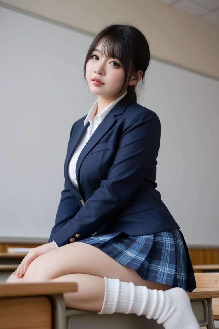 Navy High Socagic MIX Real、(Raw photography:1.2)、(Photorealsitic:1.4)、The beauty of beautiful details　and delicate facial expressions、a blond、((Panties are visible))(Squatting panty shots)piercings　Lascivious detailed eyes、huge filesize、ultra-detailliert、hight resolution、Transcendent beauty　top-quality、​masterpiece、、(Japanese girls' high school uniform))、Very detailed expression　 Magnificent、finely detail、Highly detailed face movie lighting、A 23-year-old girl、front facing、((dynamicposes)))、(Sitting on legs with bent knees))、pleatedskirt、blazers、Sexy upper eyes