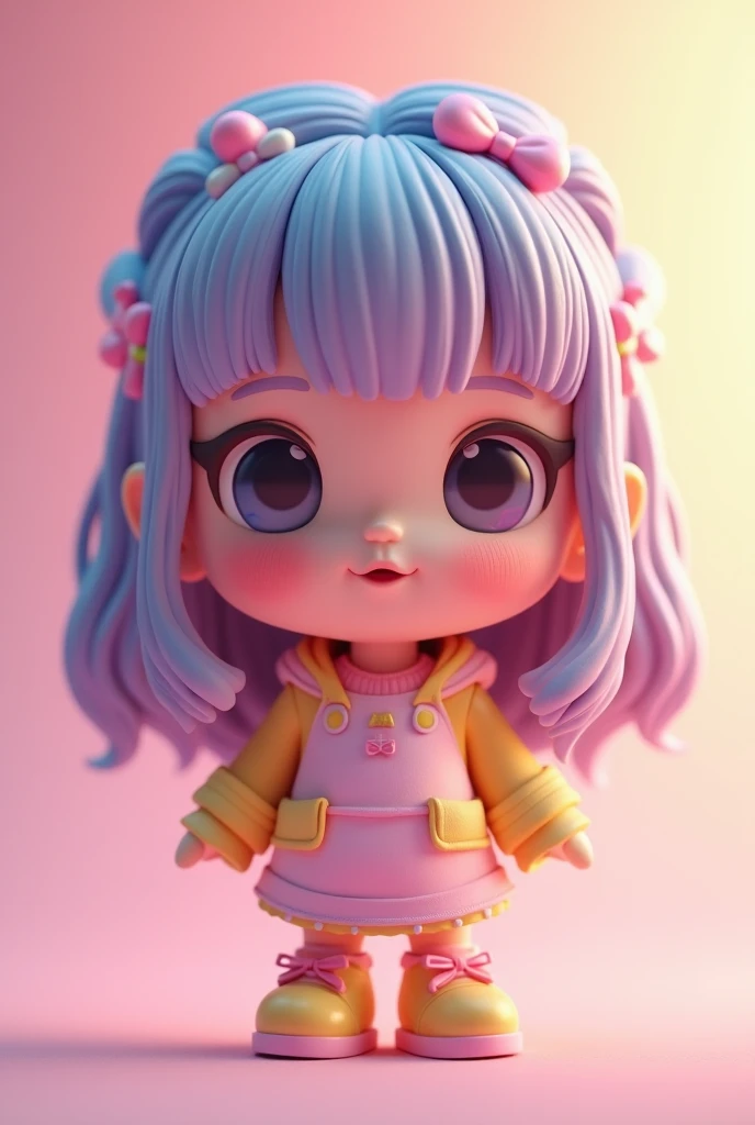 Super cute girl full body 3D map, 1, good-looking eyes, big eyes, cute, happy, c4d, pop Matt blind box, glowing bubbles, toys, solid color background, chibi, fluorescent light transmission, luminous body, kawaii, doll, T pose, reference sheet, pop mart blind box, Pixar, complex details, 3d rendering, blender, OC renderer, fol body reference sheet, dribble, high details, 8k, studio lighting, loli, petite, child, chibi , SD characters: 1.1
