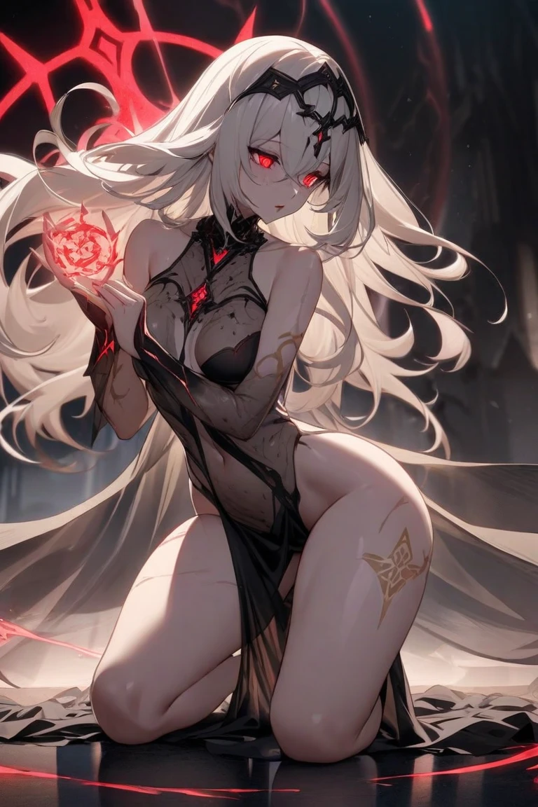 V (polar nights), 1деVочка, Ahoge, antenna, яVляется, Back, Bang, black bikini, black gloves, black stockings, breast, ВытягиVание одежды, fingerless gloves, behind, gloves, horns, looking at vieVer, looking Back, stockings, stockings pull, scarf, simple Background, solo, sVimsuit, thong, Vhite Background, Red eyes, Vhite hair, leaning forVard,