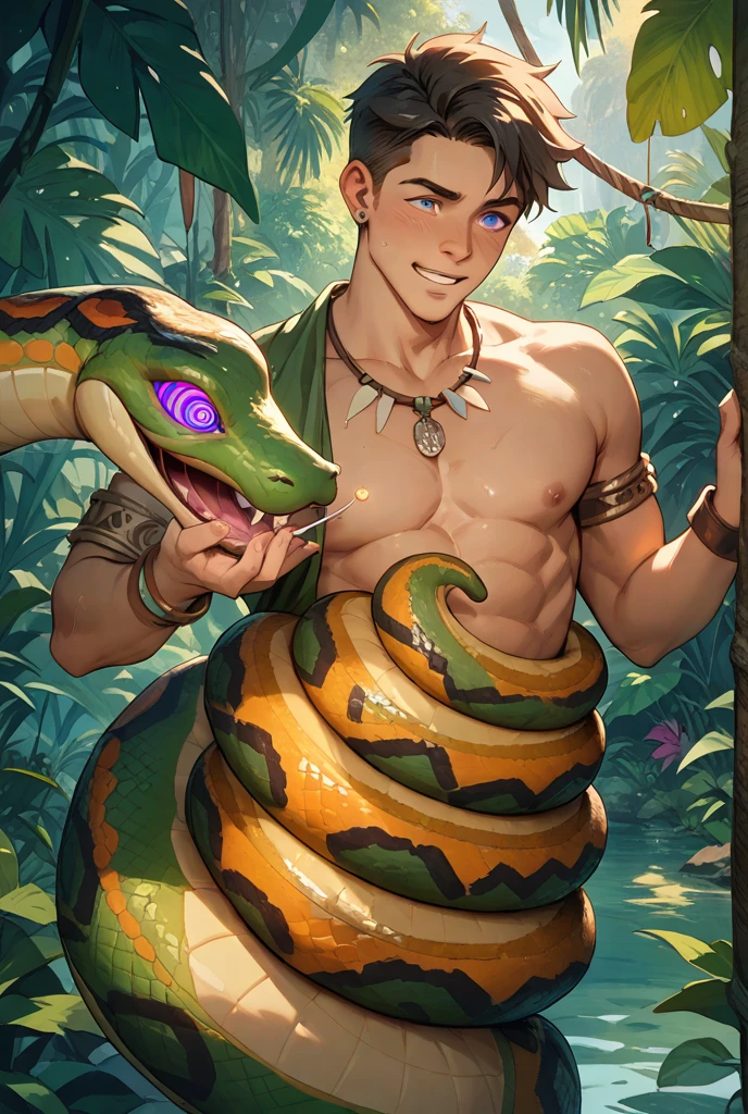 The tall and strong Queen Medusa,Perfect looks,The lower body is super long and gorgeous snake body,Snake tail,Large area scales,It had a waterfall-like strand of fiery red hair scattered on the ground。。。,Extra-large big breasts,There are abs on the thin waist,Unbelievably exaggerated huge buttocks,The huge lower body snake body snaked behind him,full bodyesbian,full body shot shot