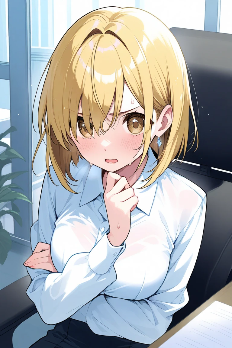 A female office worker is taking a sloppy nap