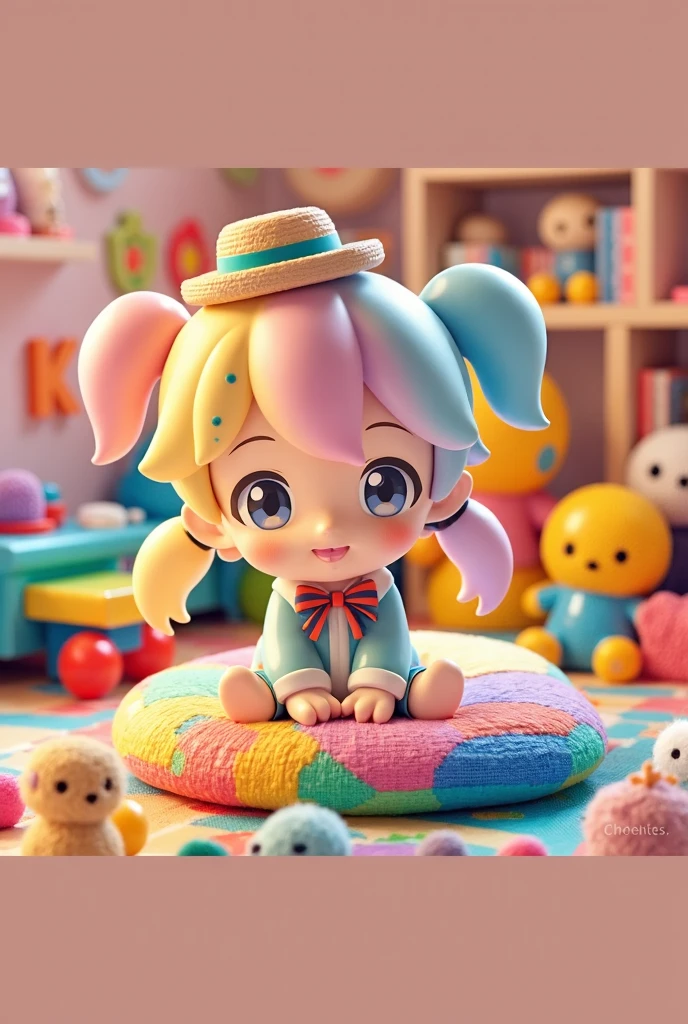 Full body 3D artwork! ! A very cute young girl, Very good figure, Popmart toys, a blind box toy, mockup, full bodyesbian, anime big breast, In the background is a cute furry bear doll, Furry, 3D atrwork, C4D, blender, OC Render, High detail, Bright, full of sunlight, Studio lighting ::1