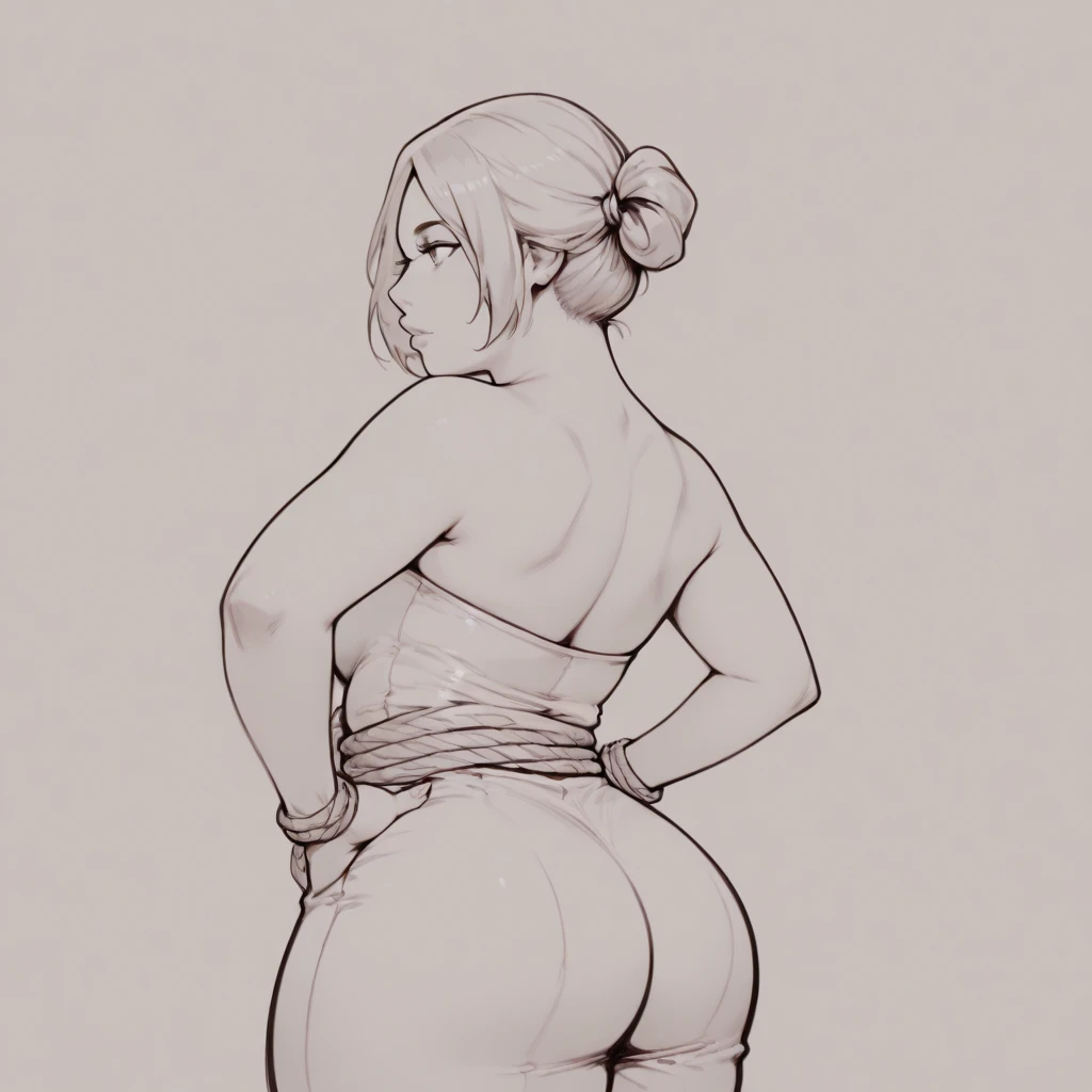make a pretty lineart of a very pretty woman with a curvy body (big ass and big tits) Milf, seduction, underwear in cartoon style; Sketchbook