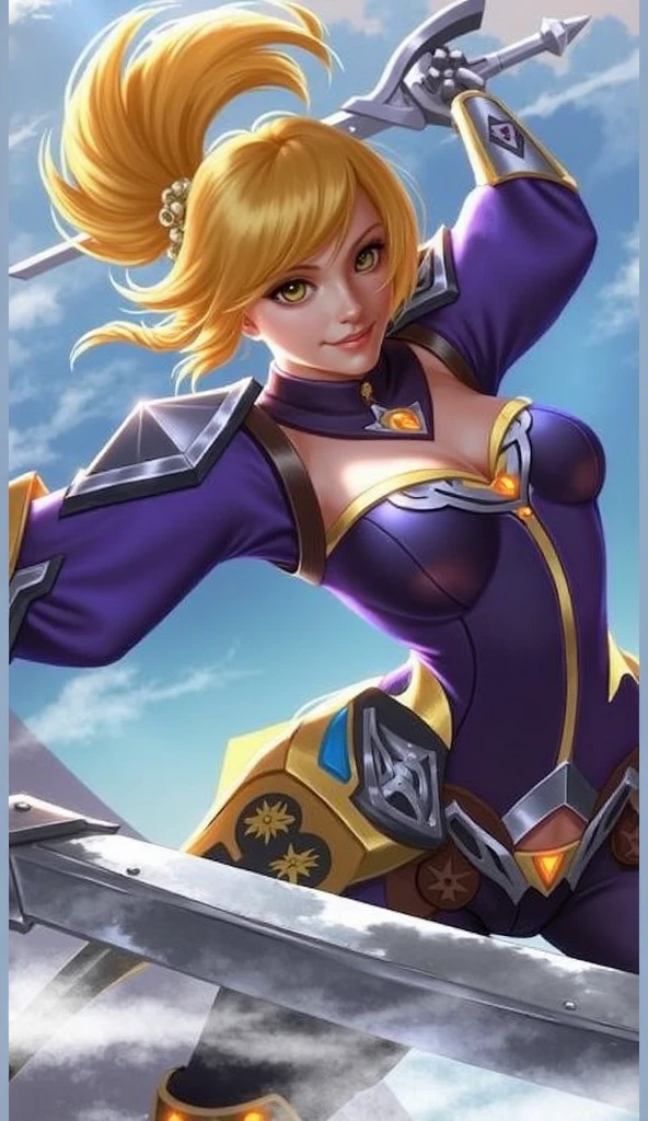 a woman in a purple outfit holding a sword and a sword, orianna, extremely detailed artgerm, lux from league of legends, ig model | artgerm, mobile legends, style artgerm, trending artgerm, leblanc, league of legends character, inspired by Li Shida, wild rift, zenra taliyah, gorgeous female paladin