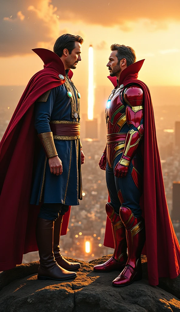 Tony Stark hugging Doctor Strange