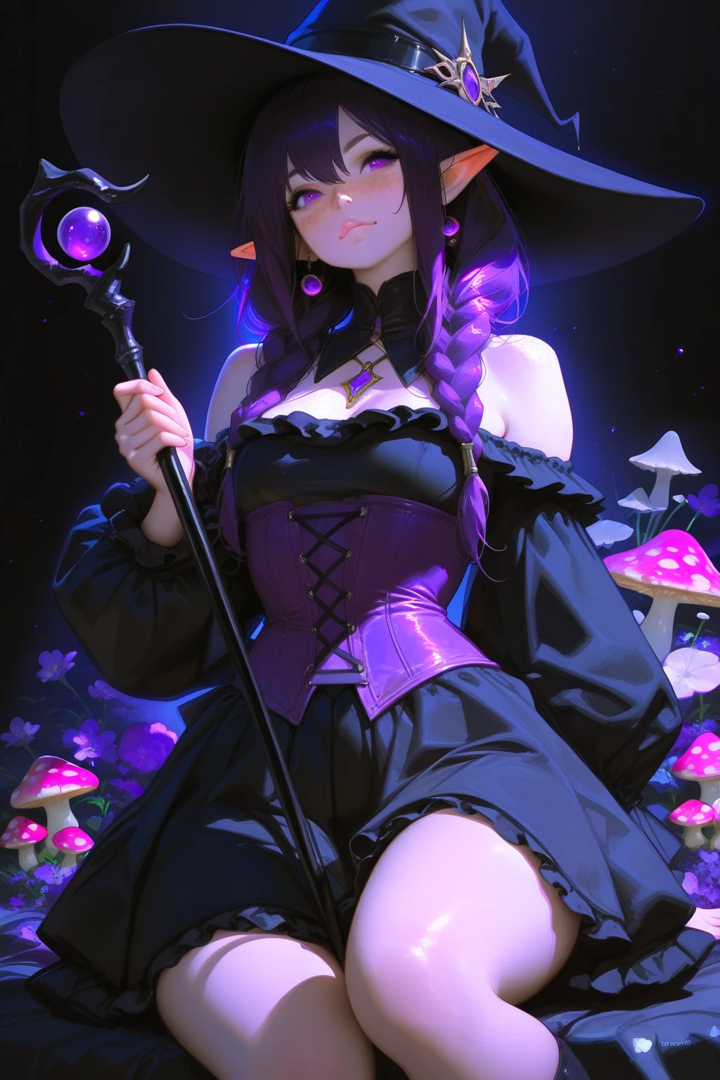 (highest quality,4K,8k,High resolution:1.2),Very detailed,Anime Style,[Witch-like,Alchemist Girl,Fantasy Girl,Anime Girls],Beautiful details in the eyes,Beautiful lip detail,Very detailed目と顔,Long eyelashes,Vermilion Hair, Scarlet Hair, Fluttering in the wind, Magic Robe, gown, Short dress, Witch Hat, Under the skirt, Hold the crystal ball in front of your body[Charmed,Magical Forest,Mysterious Forest,Magical Forest],Magical glowing light,Shining Star,Forest Creatures,Whimsical atmosphere,Glowing Magic Runes,incantation,beautiful moonlit sky,Mysterious Shadow,Flickering fireflies,Calm colors,Fantasy elements,Magical atmosphere,Magic Essence,Otherworldly charm,Harmony of Nature,Peace and tranquility,Soft and wonderful,A constant flow of magic,Fascinatingオーラ,stage, It&#39;s like a picture book, Fascinating