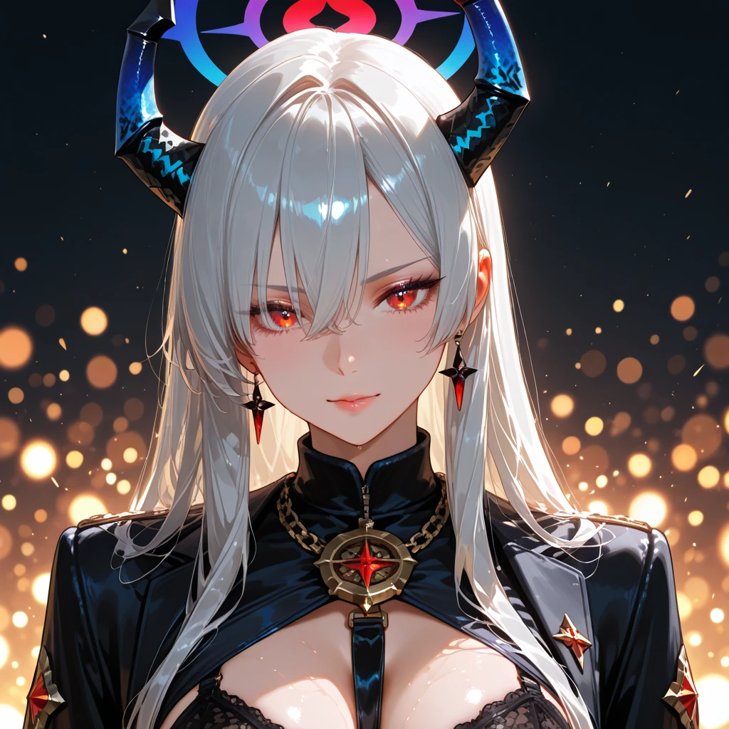 official art., (zentangle, mandala, tangle, entangle:0.6),(masterpiece), (best_quality), (ultra-detailed), 1girl, (monster girl:1.5),full body, dark white hair, multcolored hair, lipstick, long eyelashes, perfect hands, perfect anatomy, detailed face,detailed eyes, red-orange eyes, pose, [:intricate, seductive costume design:0.2], (dynamic angle:1.45),  finely detailed, hyper detailed, 8k, high resolution illustration, absurdres, intricate detail