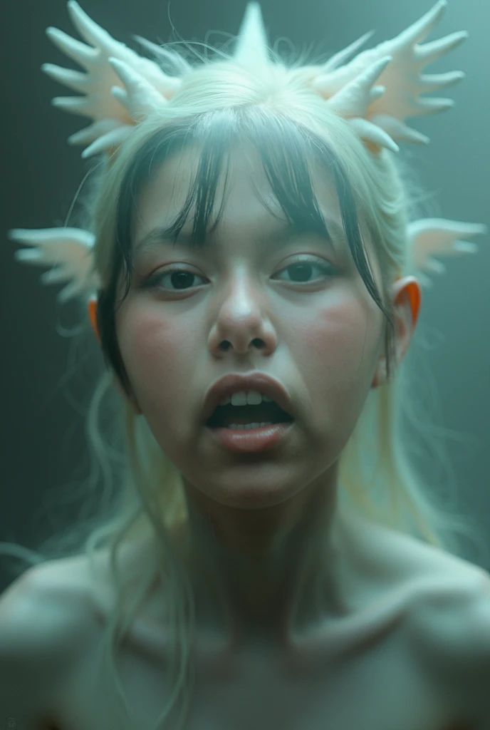 a close up of a person with a butterfly on their head, lalisa manobal, as an anime character, her face looks like an orchid, ?????? face, her hair is white, anime girl in real life, she has a cute expressive face, lalisa manoban of blackpink, she has a cute face, ??????, shikamimi