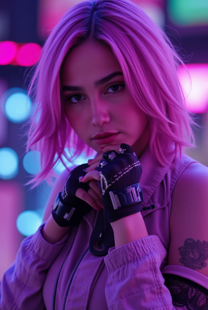 <lyco:neons_v1.1:1.0> a woman riding on the back of a motorcycle, 5 0 0 px models, trichromatic colors, led glowing purple eyes, 2019 trending photo, anamorphic 80mm lens, blue headlights, young angry woman, lorem ipsum dolor sit amet, dark alley, queer woman